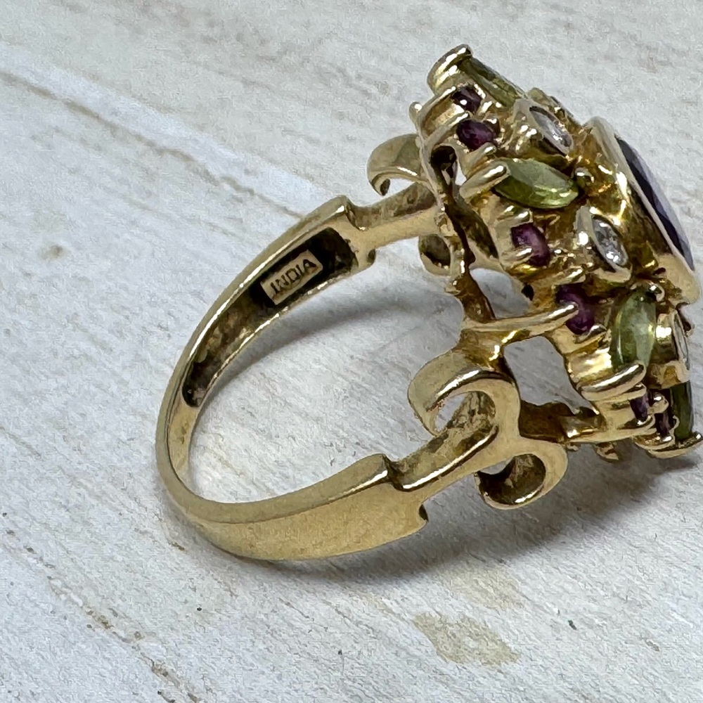 Solid 14K yellow gold gemstone ring, made in India, size ~7 - Picture 11 of 13
